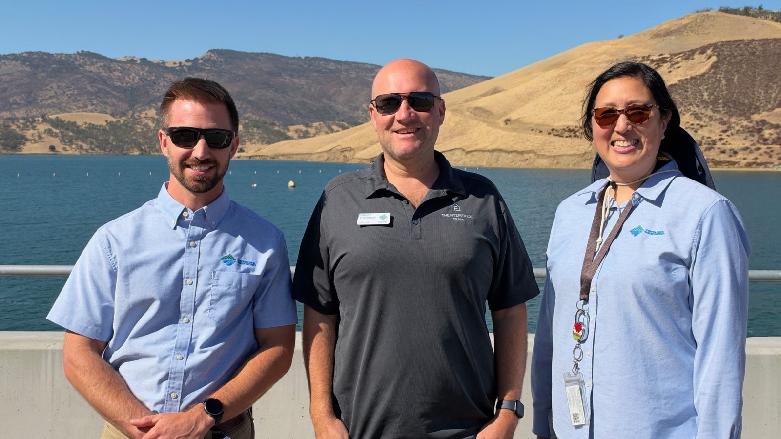 Dan Fitzpatrick with two Contra Costa Water District staff members at Los Vaqueros Reservoir.